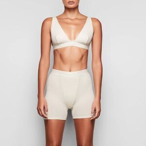 Skims Womens Boxer Shorts Size XL Bone Ivory Pull On  Stretch Ribbed Logo